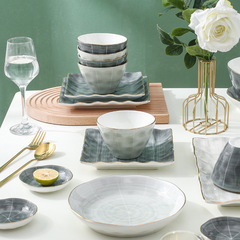 Nordic light luxury bowl and tableware gold edge plates household soup bowls creative bowl plates ceramic rice bowls personalized dish plates