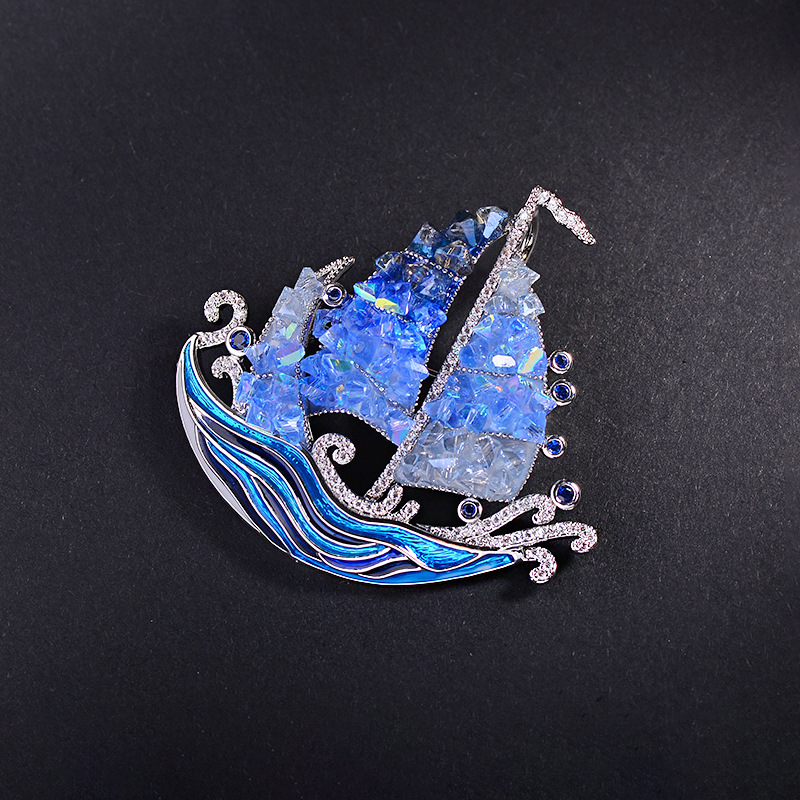 New Smooth Sailing Sailing Brooch, High-End Light Luxury Crystal Corsage Brooch, Enamel Colorful Clothing Accessories Wholesale