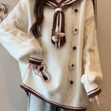 美拉德咖色针织衫毛衣大码女装2025秋冬新款胖mm中长款海军领上衣