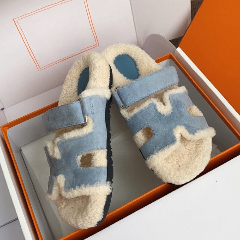 High-End Custom Niche Style Thick-Soled Height-Increasing Magic Tape Casual Outdoor Fur Slippers