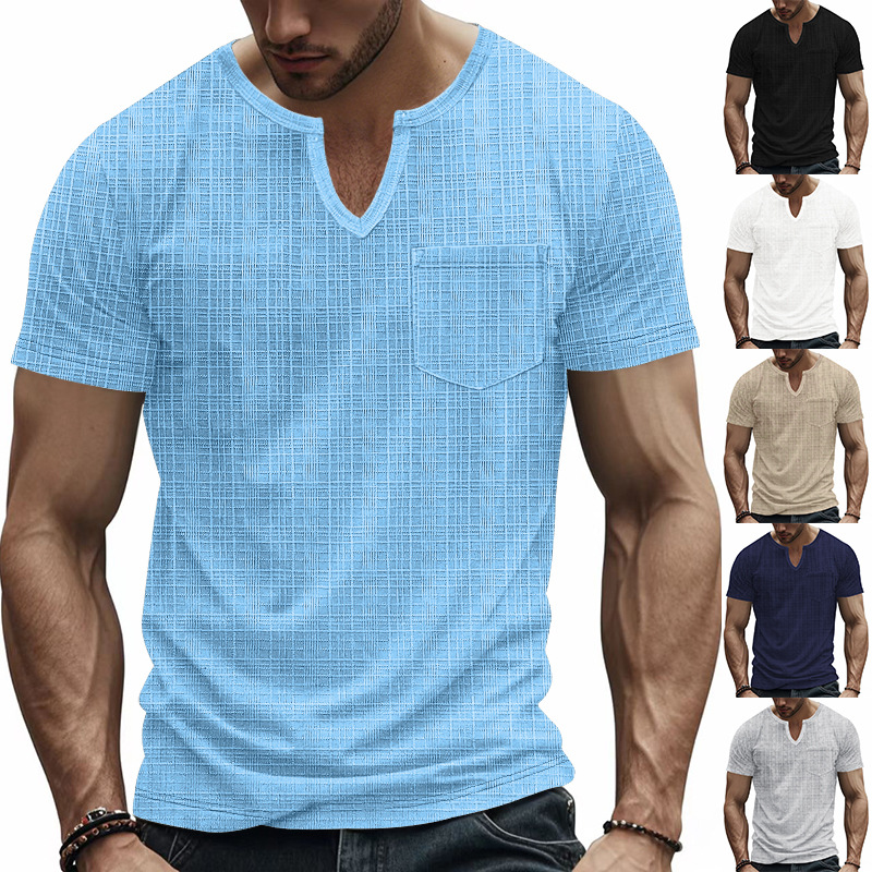 Camiseta hombre lino y bambú cuello en v verano transpirable_voghion.com