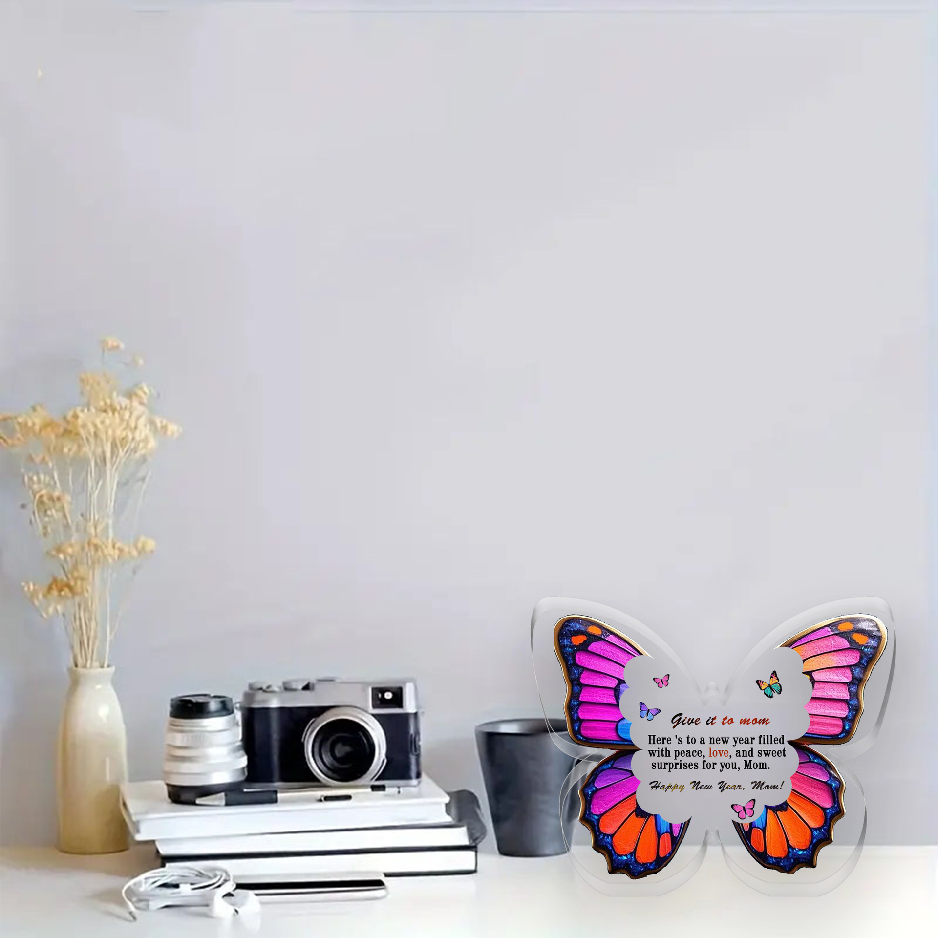 来自女儿儿子礼物创意，蝴蝶形状亚克力摆件装饰送给母亲的生日礼