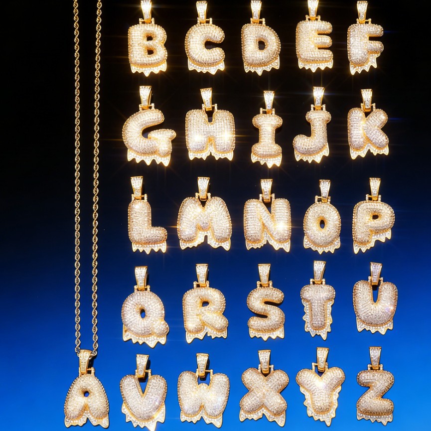 Cross-border hip hop burbuja colgante 26 letras nombre personalizado nicho accesorios de personalidad de zircon para hombres