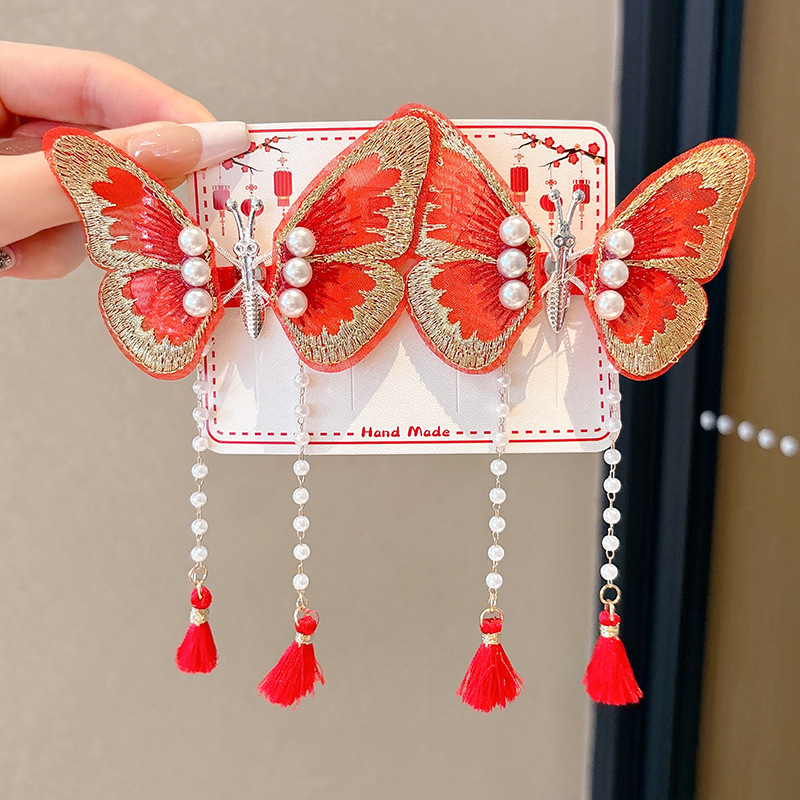 Horquillas Chinas Tradicionales para Niños, Materiales Mixtos, Decorativo, Con Borlas, para Hanfu y Año Nuevo
