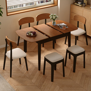 Medieval Style Solid Wood Dining Table for Large and Small Households Retractable Folding Rectangular Dining Table and Chair Combination Dining Table