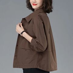 レディース薄手ショートコート2025年新作春秋カジュアルスリムシャツ中年ママ服小柄ジャケット