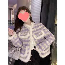 外贸爆款小香风外套女2024秋冬名媛加厚夹棉时尚棉服跨境一件代发