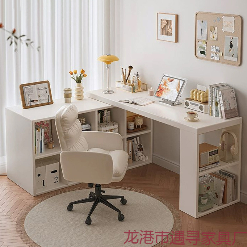 Corner Desk Home Study Table Bedroom Girls Dresser Bookcase Integrated Solid Wood L-Shaped Corner Computer Desk