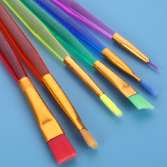 Set of 6 transparent plastic-handled watercolor brushes for children, wholesale, suitable for kindergarten art and painting.