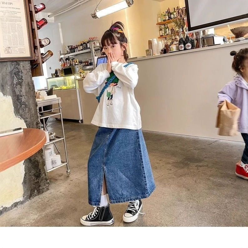 Faldas para niños Nuevos productos Faldas para niñas Ropa para niños Faldas de mezclilla de media longitud para niños Faldas largas para niños grandes por encima de la rodilla image 3