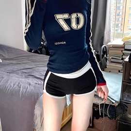 罗纹 字母印花修身撞色条杠长袖恤女图片色