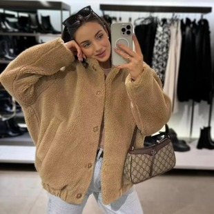 Foreign trade women's clothing 2024 spring new solid color fleece warm flight jacket woolen coat women's jacket A67564