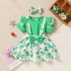 Brand headband, dress, set, suitable for import, children's clothing, Amazon, four-leaf clover, 3 piece set