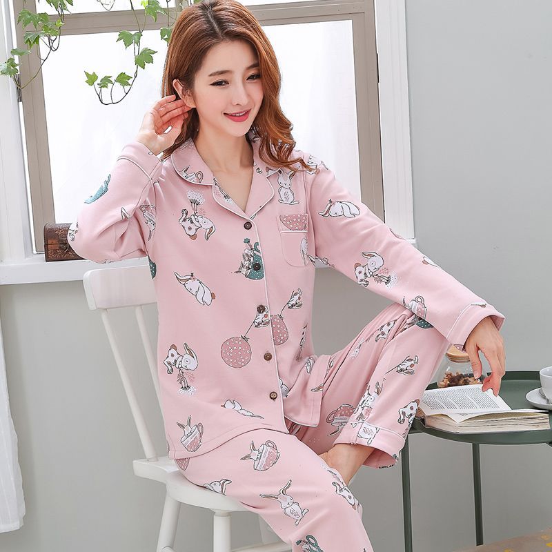Pijamas de primavera y otoño para mujer 100% algodón de manga larga cardigan delgado para mujer talla grande ropa de confinamiento para mujer ropa para el hogar traje de invierno