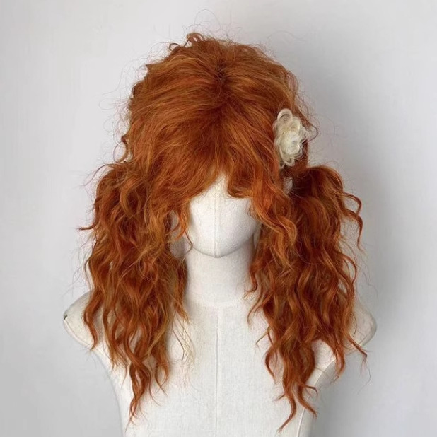 Autumn Wig for Women, Halloween Cosplay Curly Hair, Pumpkin Orange Wool Curls, Medium-Length Hair, Realistic Full Head Wig Autumn Wig for Women, Halloween Cosplay Curly Hair, Pumpkin Orange Wool Curls, Medium-Length Hair, Realistic Full Head Wig