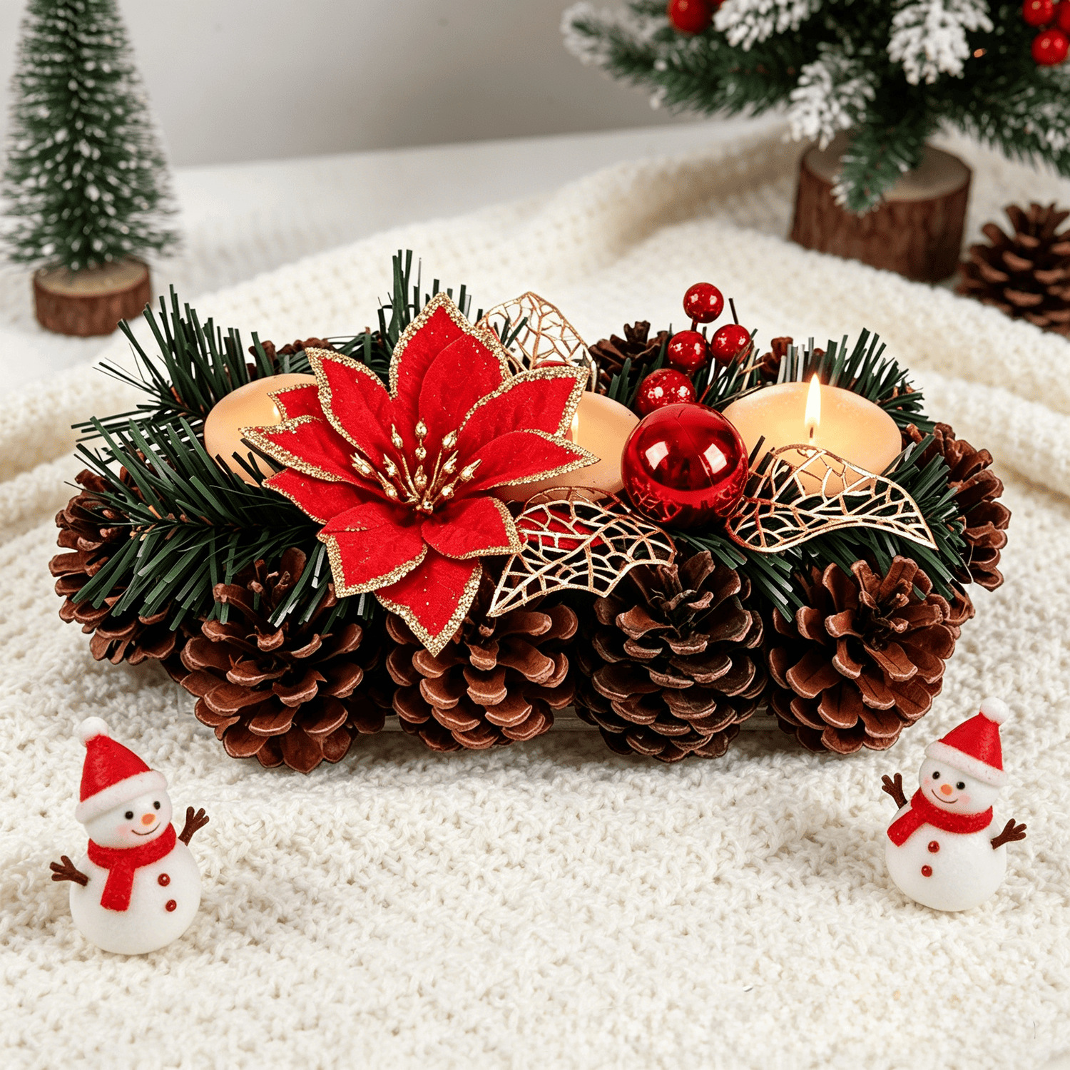 Navidad candelabro de pino decoración creativa de Navidad hecha a mano candelabro DIY decoración internacional exclusiva