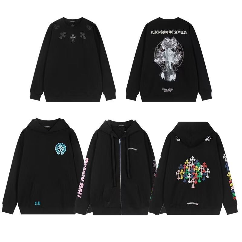 European and American Foreign Trade Cross-Border Autumn and Winter New Ch Cross Patch Embroidery Trendy Loose High Street Versatile Sweatshirt Hot Style