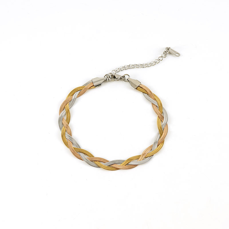 Bracciale intrecciato in acciaio al titanio per donna, semplice e versatile catena a tre colori, collana alla moda e resistente allo sbiadimento_voghion.com