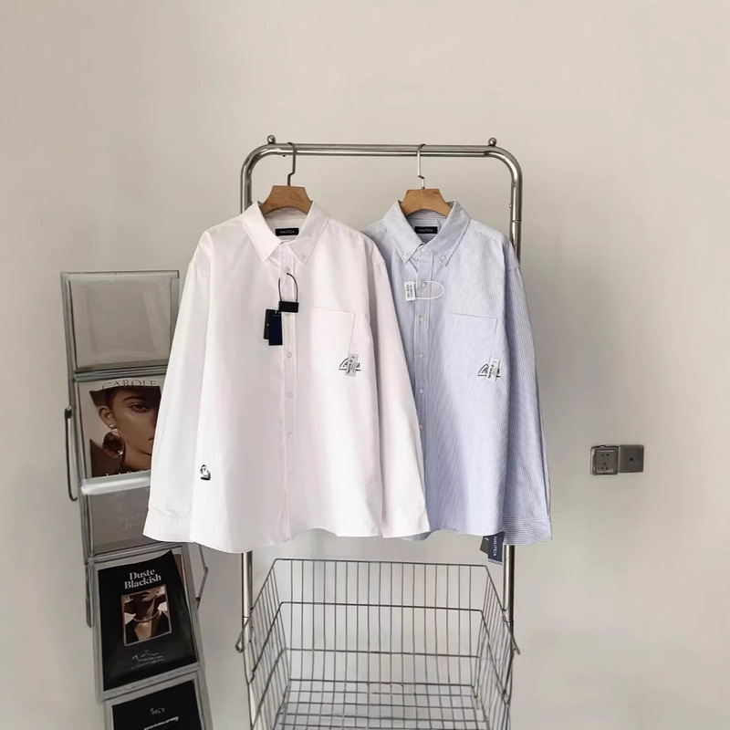 Spring and Autumn Japanese Nautica Hasegawa Unisex Striped Shirt Long Sleeve Casual Loose Trendy Shirt