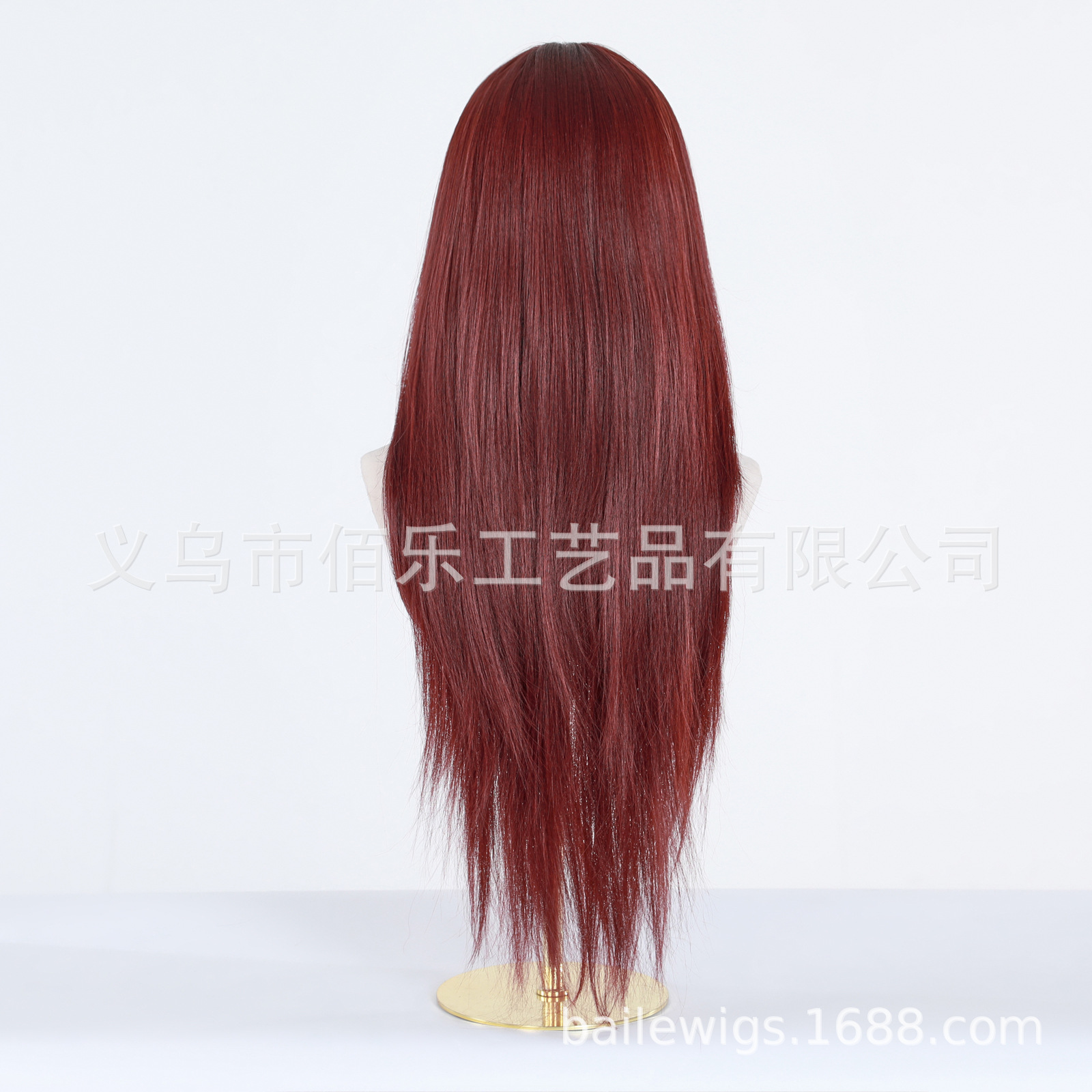 Rojo vino pelucca europea y americana Qi Liuhai capas de cabello largo recto mujer cabeza completa fábrica al por mayor en stock de cabello