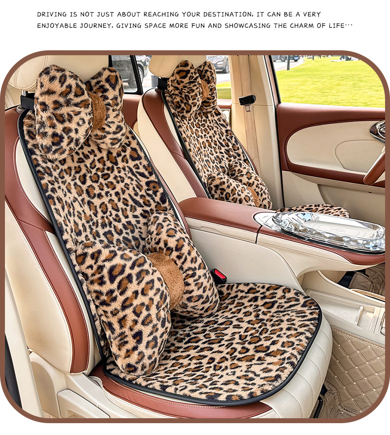 Cross-Border Leopard Print Car Seat Cushion Plush Warm Non-Slip Car Seat Cushion Winter Anti-Freeze Goddess Car Seat Cover