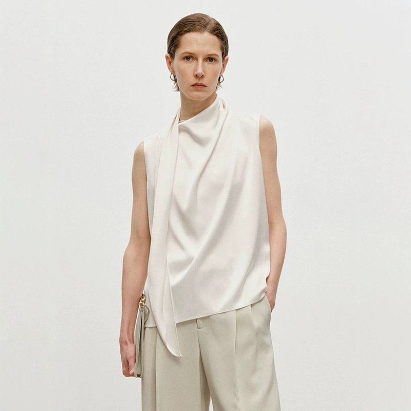 Th~Row Multi-Wear Scarf-Style Draped Ruffles_Upgraded Japanese Triacetate Double-Sided Satin Fine Rolled Edge Vest