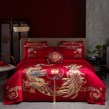 高档新中式刺绣纯棉婚庆大红结婚婚庆款陪嫁床品四件套多件套批发