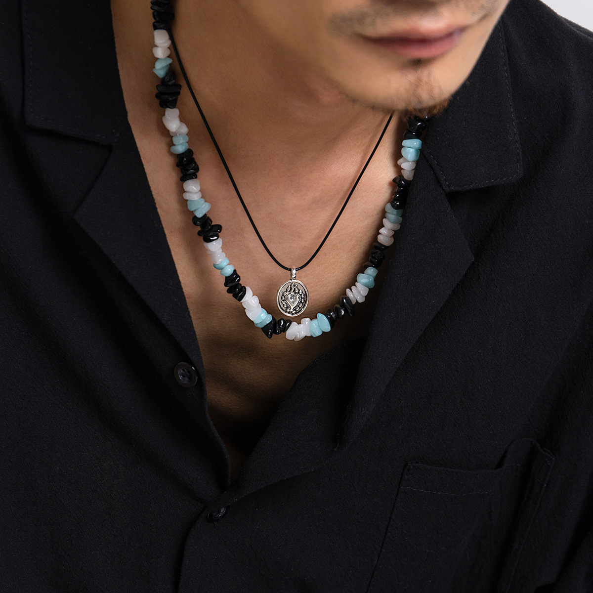 1 Piece Bohemian Heart Shape turquoise Beaded Metal Menu0027S Layered Necklaces