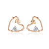 Fresh earrings, zirconium heart shaped, accessory, silver 925 sample, Korean style, wholesale