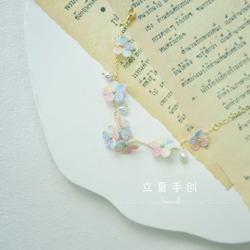 Micro Crochet Flower Bracelet Finished Original Design Niche Jewelry Handmade Crochet Lace Woven Handmade in Lixia