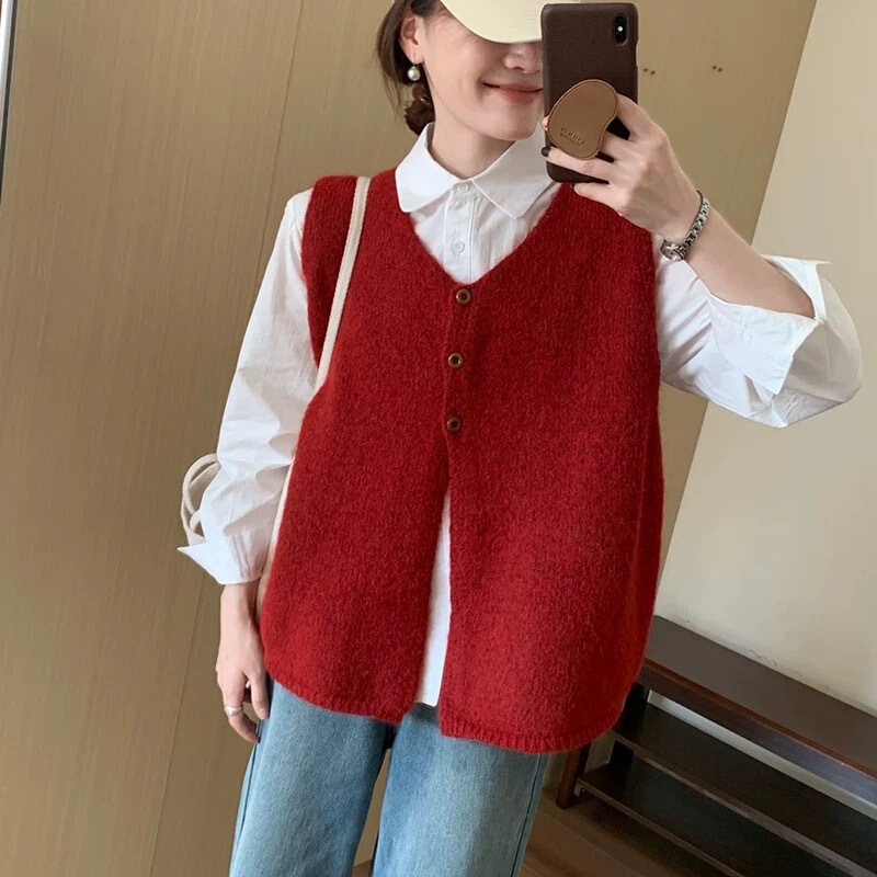 慵懒风简约叠穿毛衣马甲外套女春季2025新款宽松百搭无袖针织背心|undefined