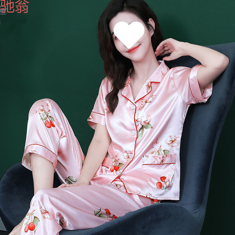 C3M2023 여성용 새 잠옷 반팔 봄, 여름 실크 한국 스타일 얼음 실크 얇은 학생 여성 가정복