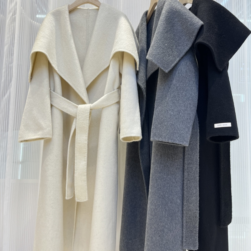 Autumn and Winter New Double-Sided Cashmere Outwear Women's Bathrobe Style Mulberry Silk Rabbit Fur Popular Classy Large Lapel Outwear