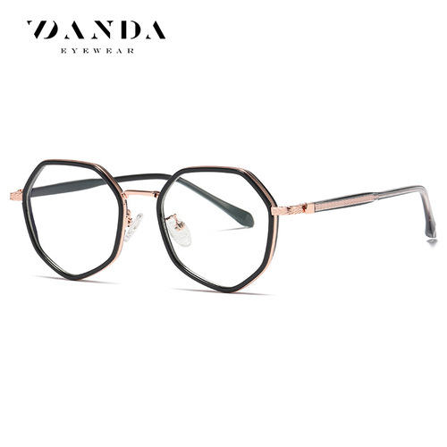 New polygonal myopia glasses frame TJ808 metal pattern leg flat mirror manufacturer direct sales anti-blue light glasses