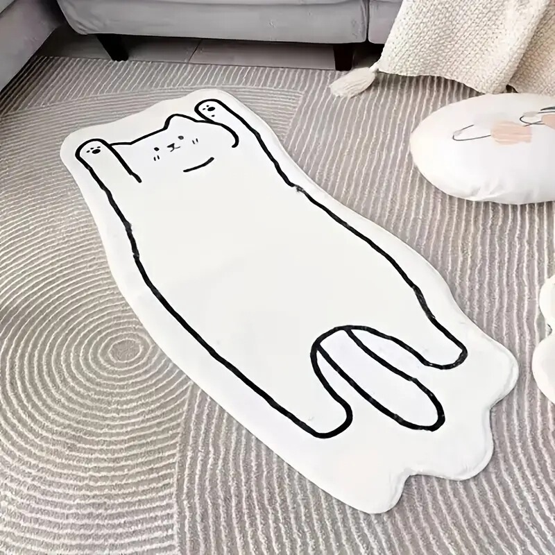 漫画かわいい子猫の部屋の寝室はベルベットのベッドの上にカーペットを飾っています。|undefined