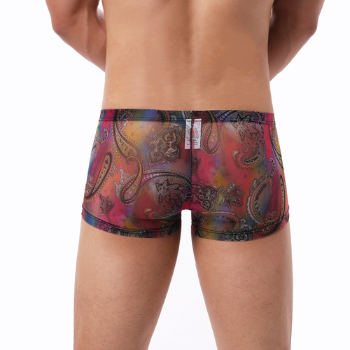 Cross-border bohemian style large size see-through comfortable mesh men's boxer briefs U-shaped bag men's underwear B181