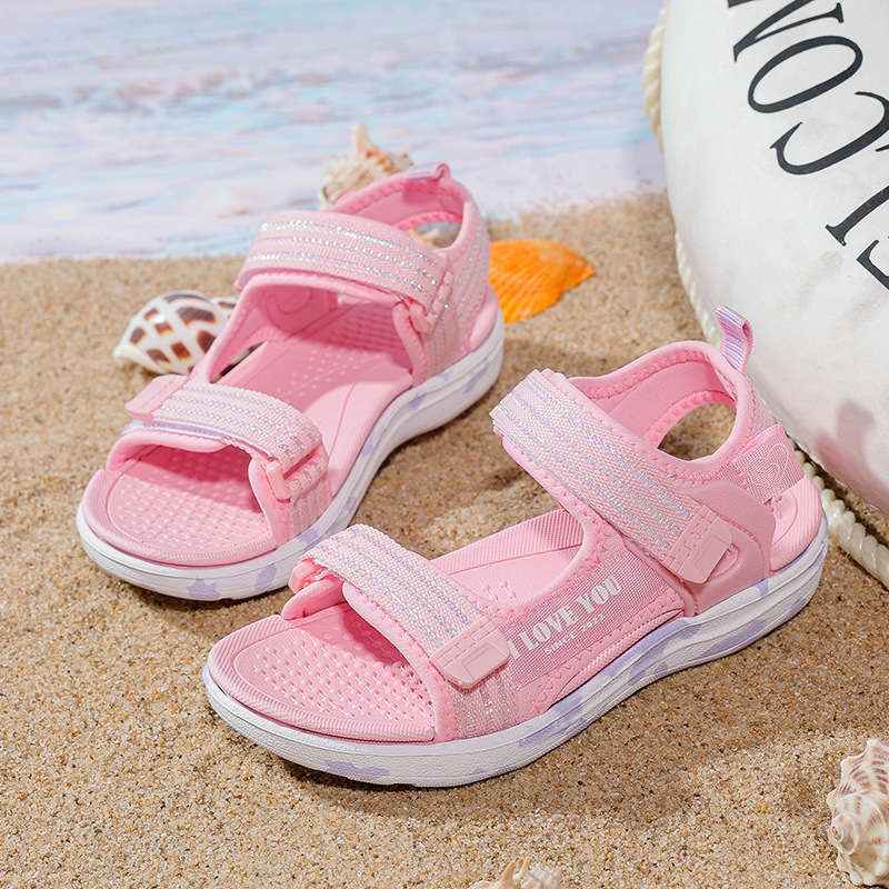 Zapatos infantiles 8023 zapatos de playa de color sólido para niñas sandalias blandas resistentes al desgaste nuevo verano versátil rosa