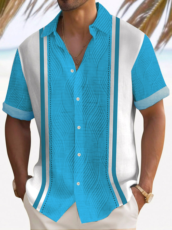 2025 nuevo estilo comercio exterior transfronterizo elemento creativo camisa 3D impresión digital tendencia suelta camisa de manga corta top de hombre