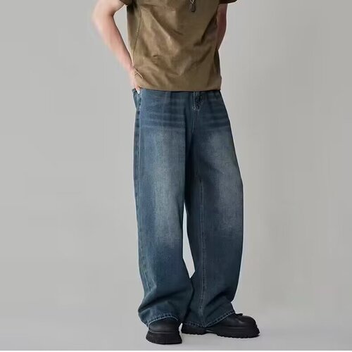 American high street retro men's jeans, summer thin, hanging Hong Kong style, loose straight casual denim pants, men
