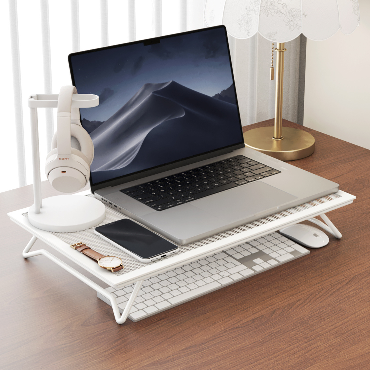 Computer Laptop Stand, Monitor Stand, Workstation Desktop Keyboard Storage with Office Base, Foldable, Simple and Modern