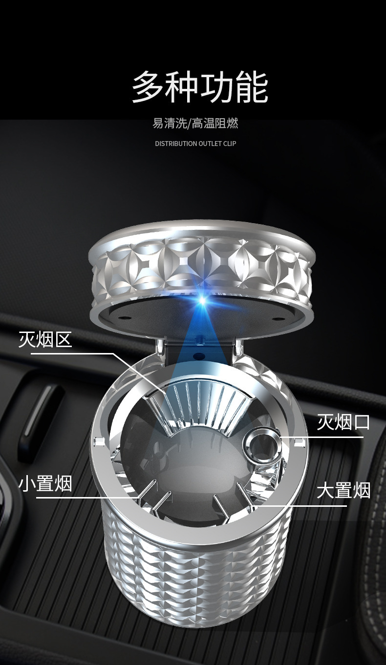 Car-Mounted Ashtray with Anti-Fly Ash Design, High-End Feel, In-Car Ashtray with Automatic Lid Opening, Black Technology Car Accessory
