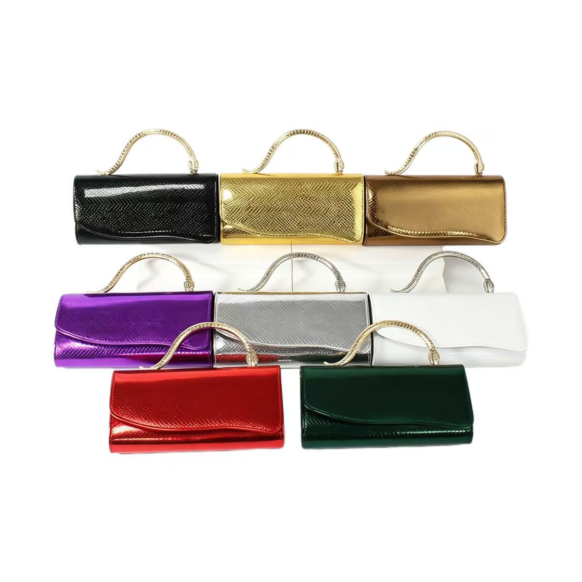 European and American minimalist metal handle snake-shaped handbag, a chic and edgy snake-patterned clutch, a unique design for evening events