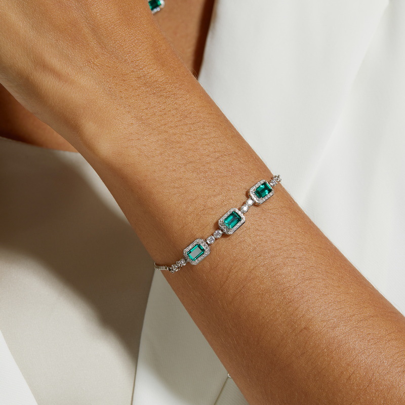 Brazalete de esmeralda de cultivo de plata de ley S925 transfronterizo, joyería retro de nicho de lujo ligero de diamantes para mujer, pulsera de estilo europeo y americano