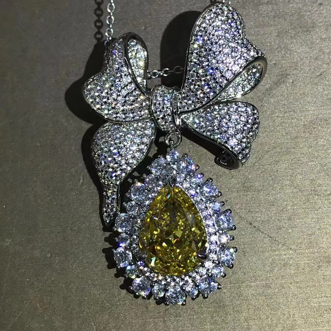 Collar de diamantes de alto carbono amarillo de corte de gota de agua 6 quilates VVS grado D color 3ex collar de plata