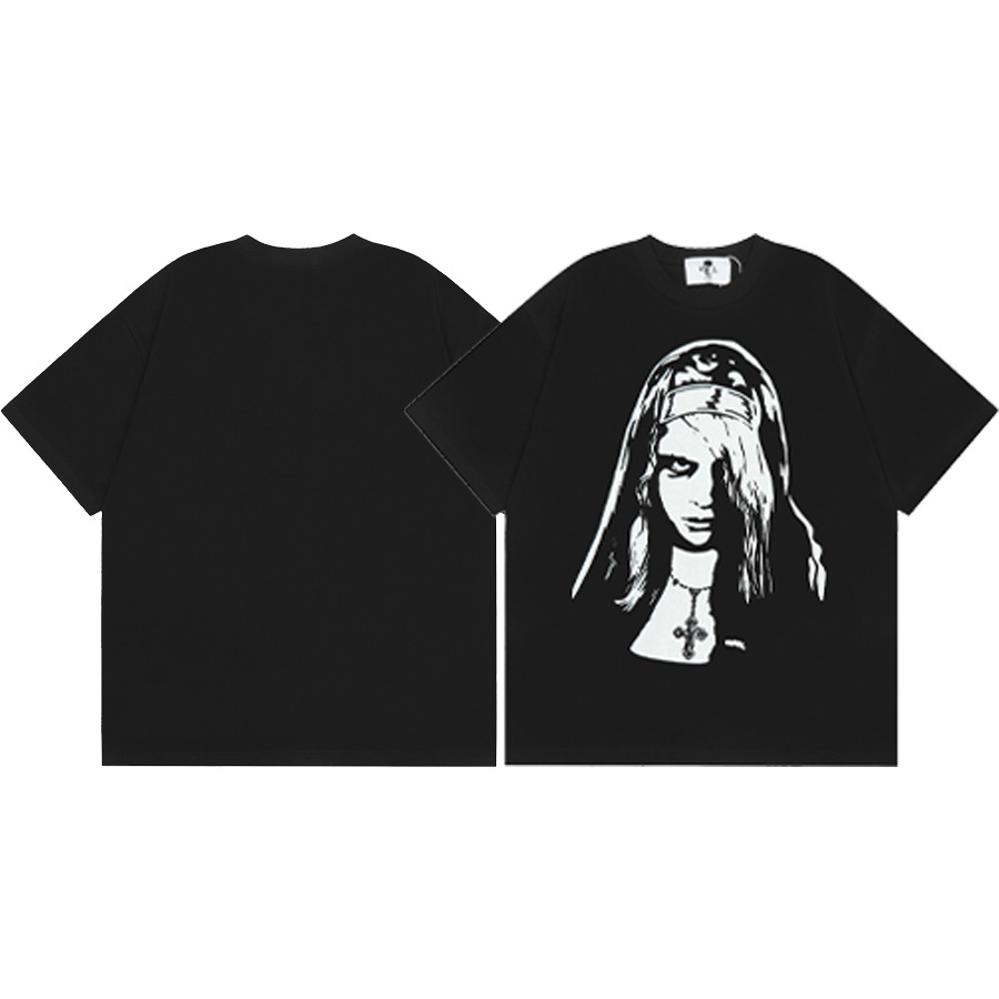 American WARREN LOTAS marca compartida con estampado de personaje de calavera masculina suelta cuello redondo camiseta de manga corta marca de moda