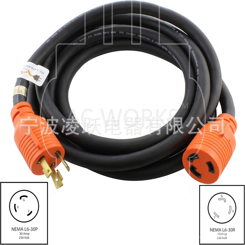 AC WORKS NEMA L6-30 橡胶 SOOW 10/3 延长线