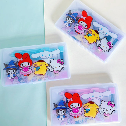 Sanrio Compass and Ruler Set Cute Kurome Student Exam Drawing Ruler 7-piece Stationery Set Gift