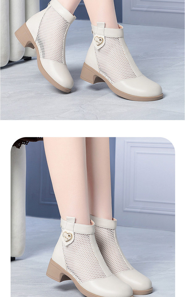 Boot nữ cổ thấp da lưới gót thấp thoáng khí, đế thô chắc chắn — màu đen chi tiết 13