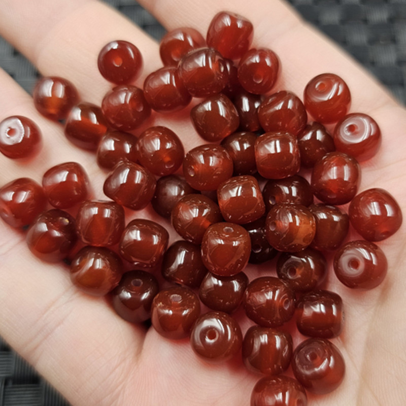 Red Agate Old Style Beads Jade Loose Beads Ice Type Red Chalcedony Barrel Beads Passepartout DIY Jewelry Accessories Handmade Beads