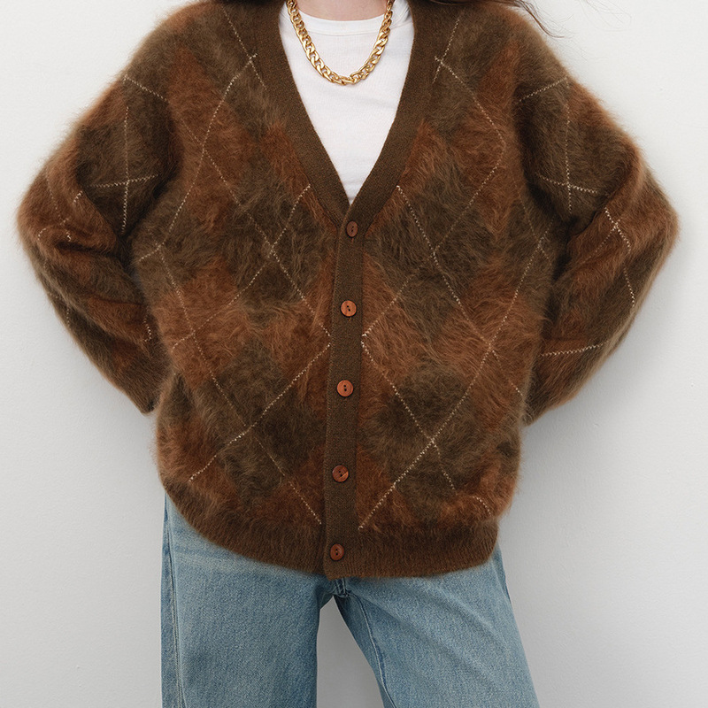 New 100% Cashmere V-Neck Cardigan Versatile Sweater Autumn and Winter Knitwear | Caramel Afternoon Plaid Fleece Cardigan New 100% Cashmere V-Neck Cardigan Versatile Sweater Autumn and Winter Knitwear | Caramel Afternoon Plaid Fleece Cardigan